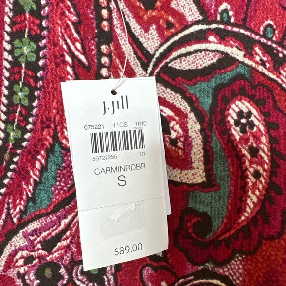 J.Jill Red Paisley Long Sleeve Blouse Size Smal NWT - Picture 2 of 6